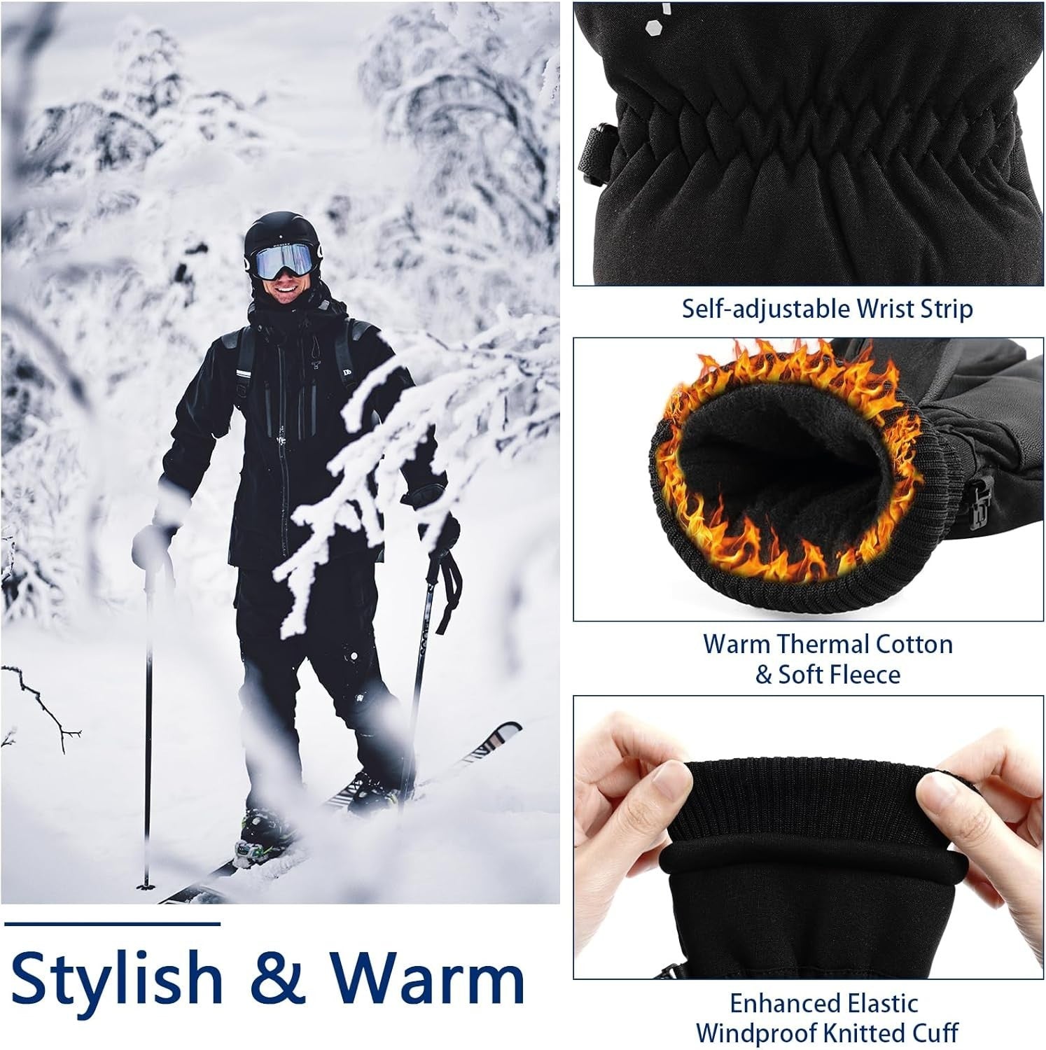 MOKANI Winter Gloves Men Touchscreen Thermal Gloves -20°F Warm Waterproof Ski